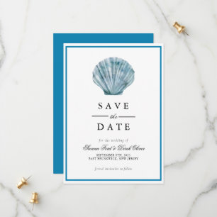 Vintager Aquamariner Blue Single Seashell Wedding Save The Date