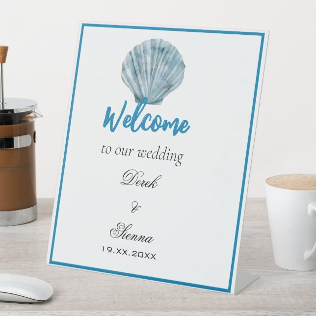 Vintager Aquamariner Blue Single Seashell Wedding Sockelschild (In Situ)