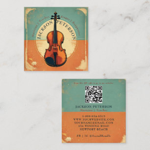 Vintager Aquamariner Grunge Violinist Musiklehrer Quadratische Visitenkarte