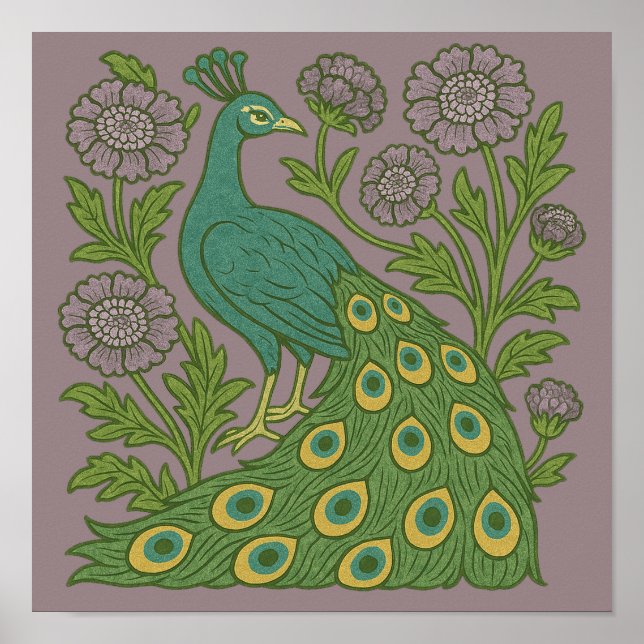 Vintager Aquamariner Pfau Poster (Vorne)