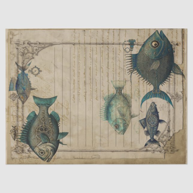Vintager Aquamariner Steampenfang Seidenpapier (Vorderseite)