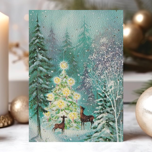 Vintager Aquarellwald Hirsch Retro Weihnachten (Von Creator hochgeladen)