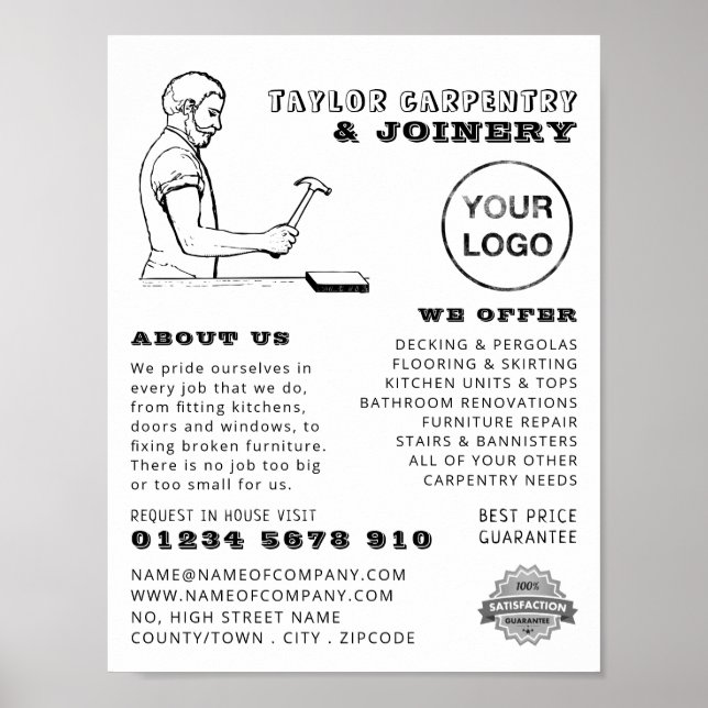 Vintager Arbeiter, Tischler, Tischlerwerbung Poster (Vorne)