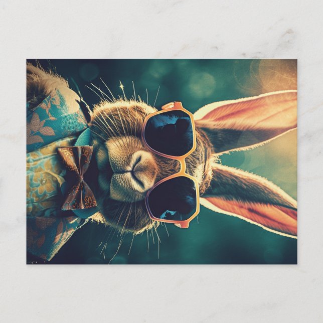 Vintager Aristokrat Osterhase mit Sonnenbrille Postkarte (Vorderseite)