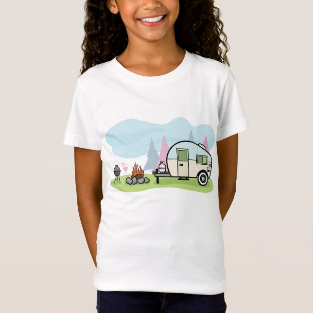 Vintager Art-Camper-Mädchen-T - Shirt (Vorderseite)
