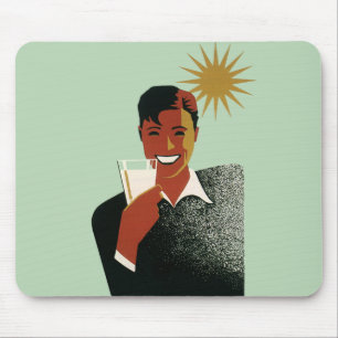 Vintager Art Deco Man, kalte Getränke im Sommer Mousepad