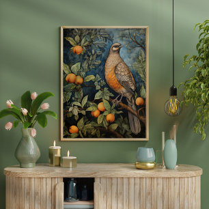 Vintager Art Style Bird in einem Baum Poster