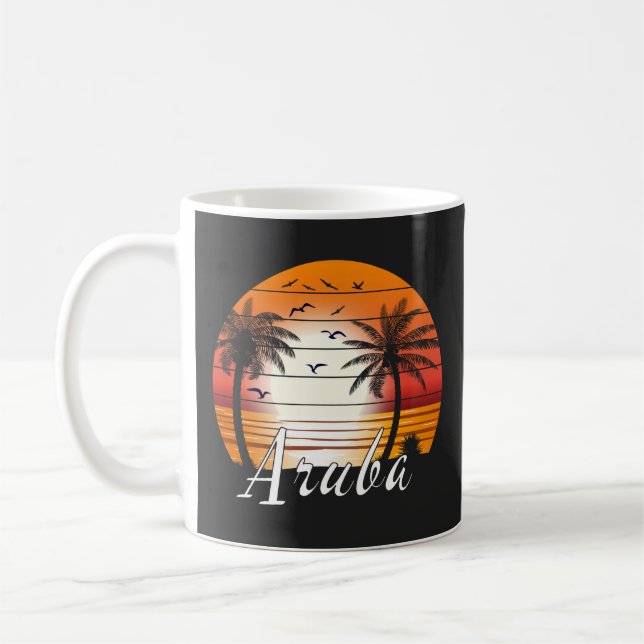 Vintager Aruba Palm Tree Summer Beach Kaffeetasse (Links)