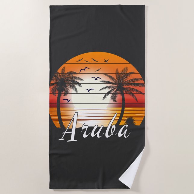 Vintager Aruba Palm Tree Summer Beach Strandtuch (Vorderseite)