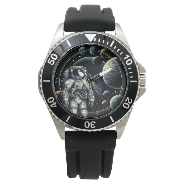 Vintager Astronaut und Planeten Armbanduhr (Vorderseite)