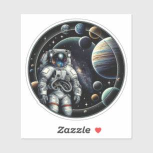 Vintager Astronaut und Planeten Aufkleber