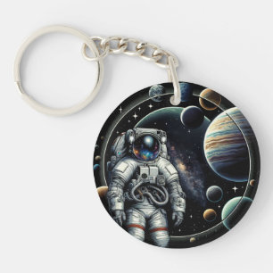 Vintager Astronaut und Planeten Schlüsselanhänger