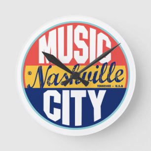 Vintager Aufkleber Nashvilles Runde Wanduhr