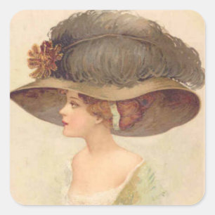 Vintager Aufkleber Viktorianische Lady in Hut