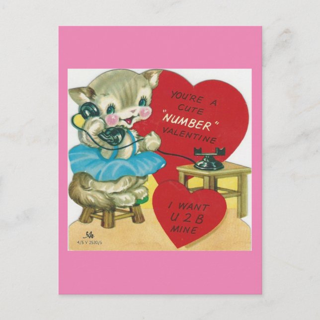 Vintager Aufruf von Kitty Valentine Feiertagspostkarte (Vorderseite)