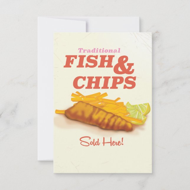 Vintager Ausdruck von Fisch und Chips Einladung (Vorderseite)