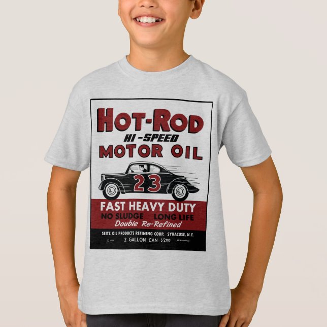 Vintager Auto-Bewegungsöl-Blechdoseentwurf T-Shirt (Vorderseite)