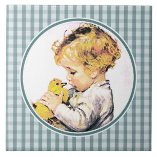 Vintager Baby Boy mit Duckling Ostergeschenk Fliese