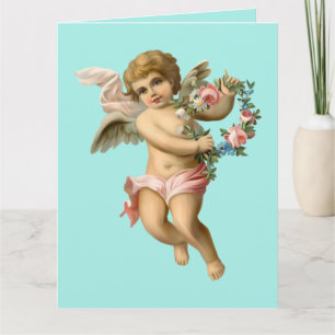 Vintager Baby-Cherub mit Blume Karte