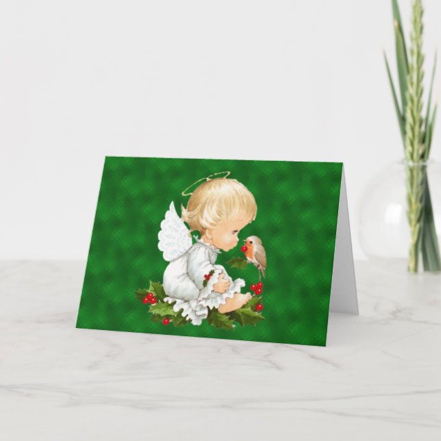 Vintager Baby Christmas Angel Feiertagskarte (Vorderseite)