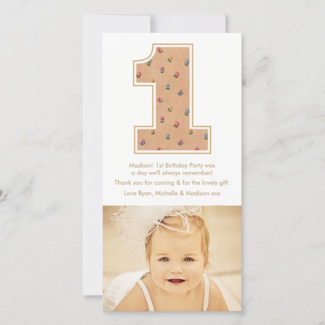Vintager Baby-Mädchen-1. Geburtstag danken Ihnen Dankeskarte (Vorderseite)
