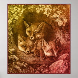 Vintager Babyfuchs aus Waldland, schlaue Füchse, V Poster