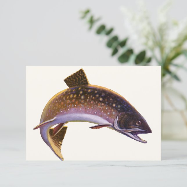 Vintager Bachforellenfisch, Sportfischer (Stehend Vorderseite)