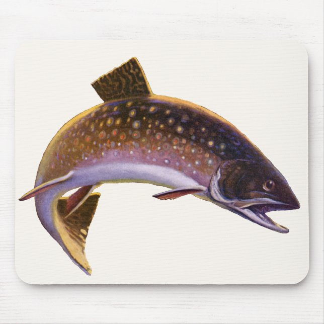 Vintager Bachforellenfisch, Sportfischer Mousepad (Vorne)