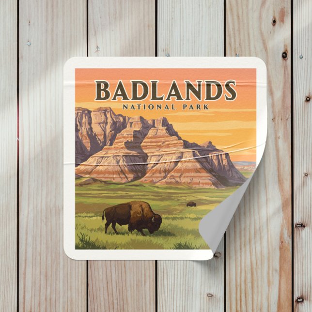 Vintager Badlands-Nationalpark Quadratischer Aufkleber (Von Creator hochgeladen)