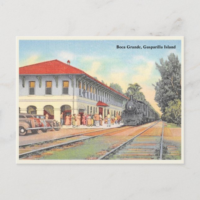 Vintager Bahnhof Boca Grande Gasparilla Postkarte (Vorderseite)