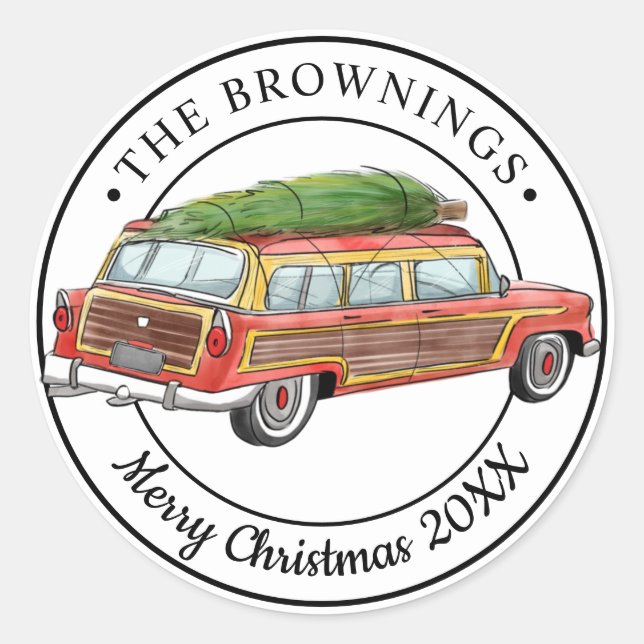 Vintager Bahnhof Wagon Tree Weihnachten Runder Aufkleber (Vorderseite)