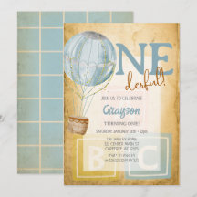 Vintager Ballon 1. Geburtstag Einladung