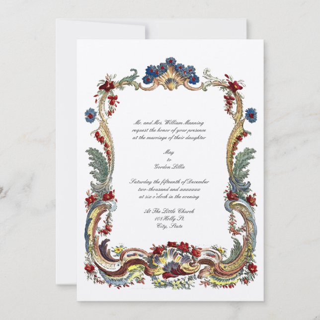 Vintager barocker Rokoko Farbflorale Border Einladung (Vorderseite)