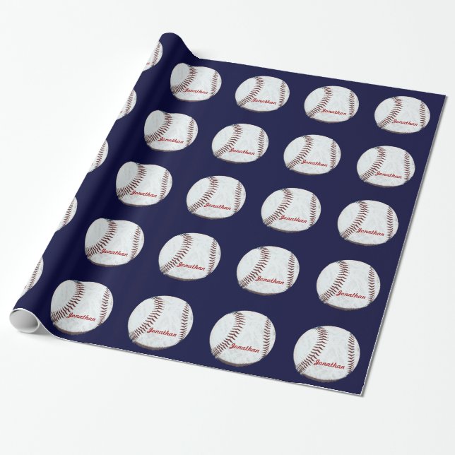 Vintager Basebalball personalisiert Geschenkpapier (Ungerollt)