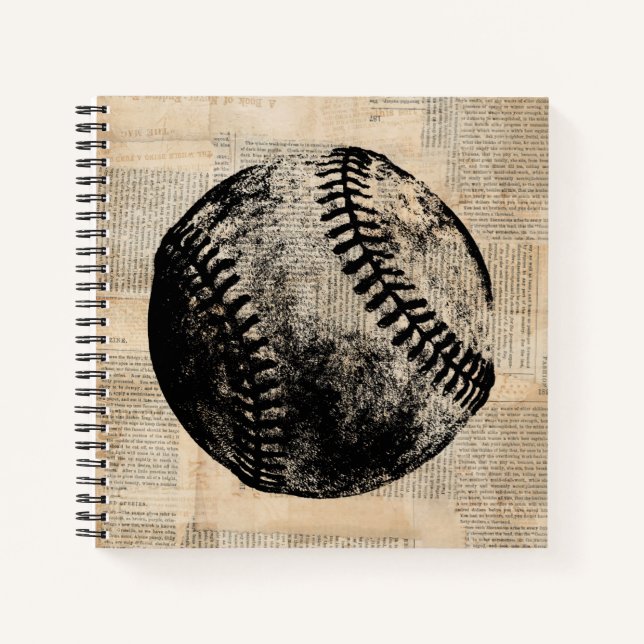 Vintager Baseball Art Illustration Newspaper Style Notizbuch (Vorderseite)