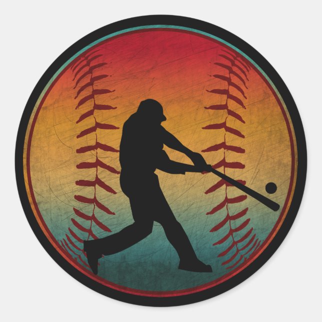 Vintager Baseball-Player Runder Aufkleber (Vorderseite)