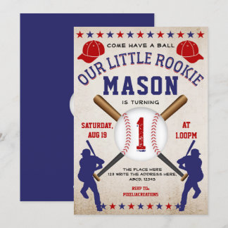 Vintager Baseball, Sport, Junge 1. Geburtstag Einladung