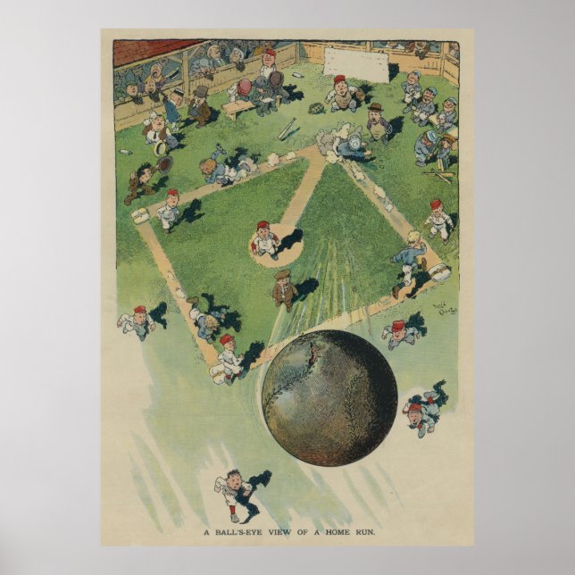 Vintager Baseball-Zuhause-Run - Vogelaugenansicht- Poster (Vorne)