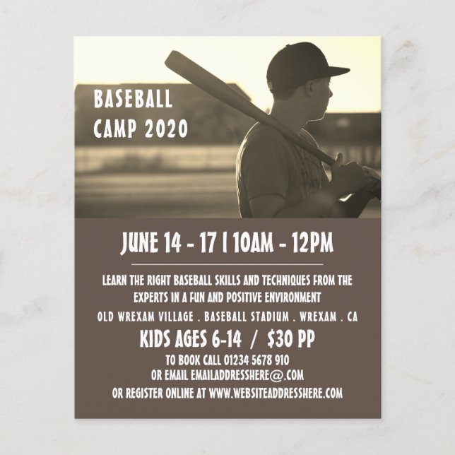 Vintager Baseballspieler, Baseballcampwerbung Flyer (Vorne)