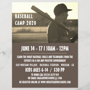 Vintager Baseballspieler, Baseballcampwerbung Flyer
