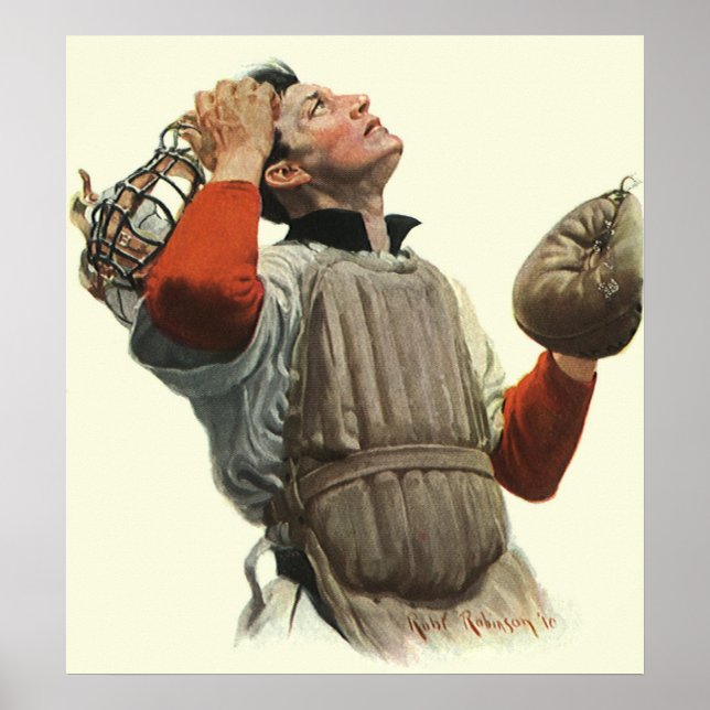 Vintager Baseballspieler, Catcher-Look Poster (Vorne)