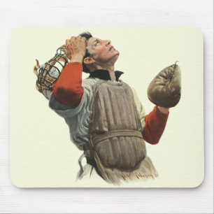 Vintager Baseballspieler, Catcher-Look Up Mo Mousepad