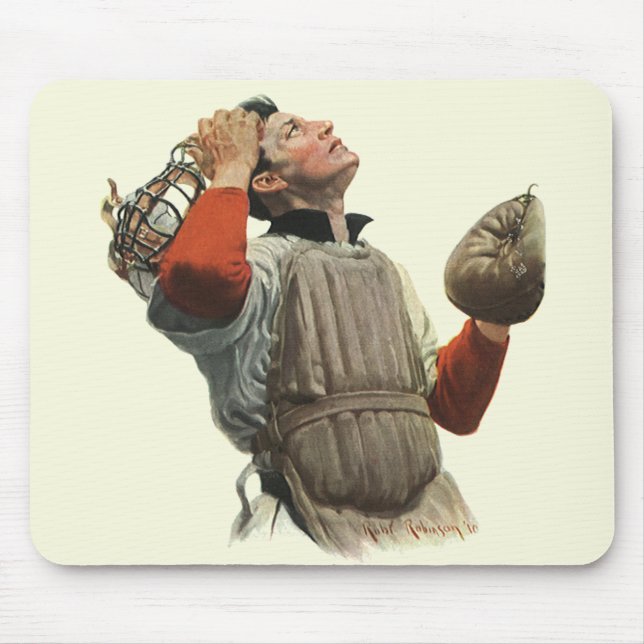 Vintager Baseballspieler, Catcher-Look Up Mo Mousepad (Vorne)