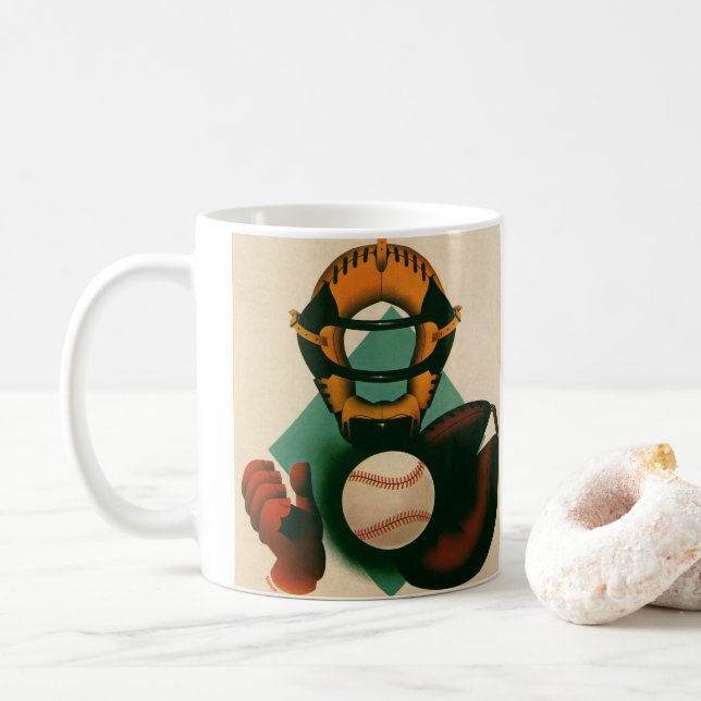 Vintager Baseballspieler, Mitt Kaffeetasse (Mit Donut)
