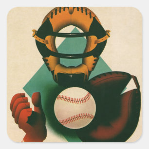 Vintager Baseballspieler, Mitt Quadratischer Aufkleber