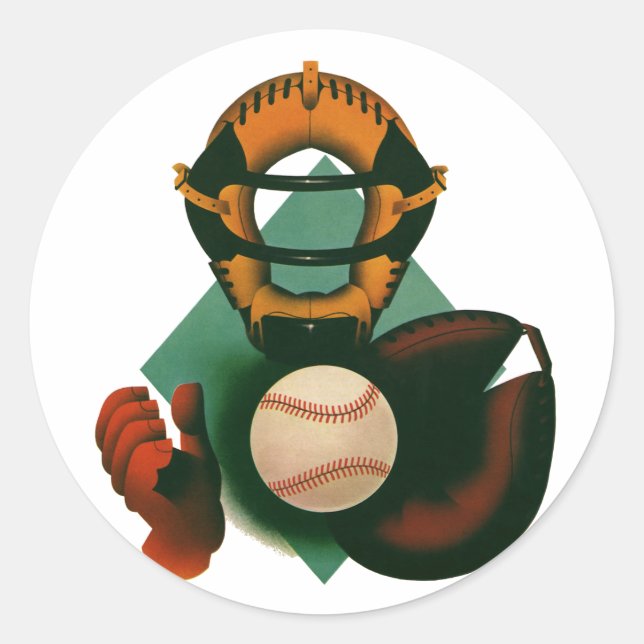 Vintager Baseballspieler, Mitt Runder Aufkleber (Vorderseite)