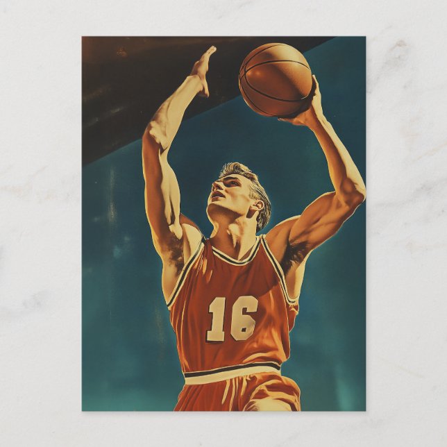 Vintager Basketball-Aktionsshot Postkarte (Vorderseite)