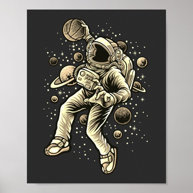 Vintager Basketball im Weltraum Poster (Vorne)