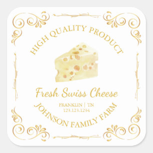 Vintager Bauernhof Frische Schweizer Käse Quadratischer Aufkleber