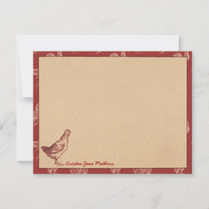 Vintager Bauernhof-Hahn-personalisierte flache Mitteilungskarte